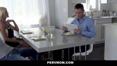 PervMom Horny Blonde Milf Jerks Stepson At Table - sunporno.com