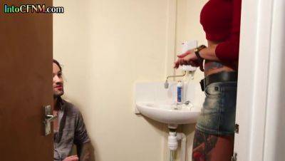 CFNM inked toilet domina in high heels jerks BFs cock - hotmovs.com - Britain