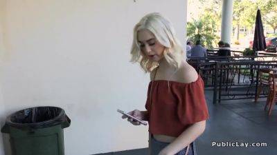 Slim Blonde Bangs In Public For Fast Cash - hotmovs.com