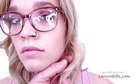 Blonde with glasses makes hard cock cum in studio - al4a.com